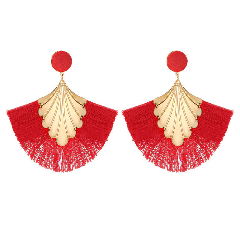 New Earrings Bohemia Fan-shaped Tassel Earrings Fashion Ripple Design Texaggerated Earrings Wholesale Gooddiy