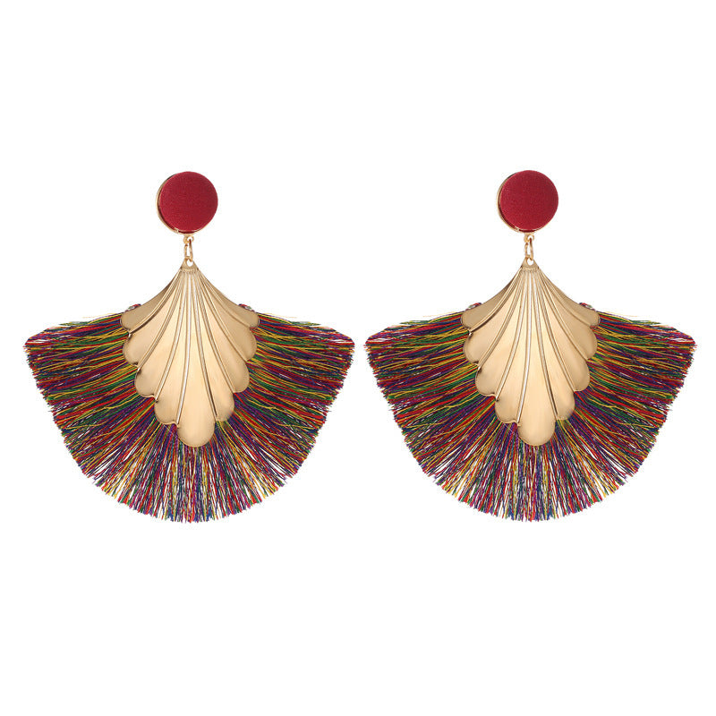 New Earrings Bohemia Fan-shaped Tassel Earrings Fashion Ripple Design Texaggerated Earrings Wholesale Gooddiy