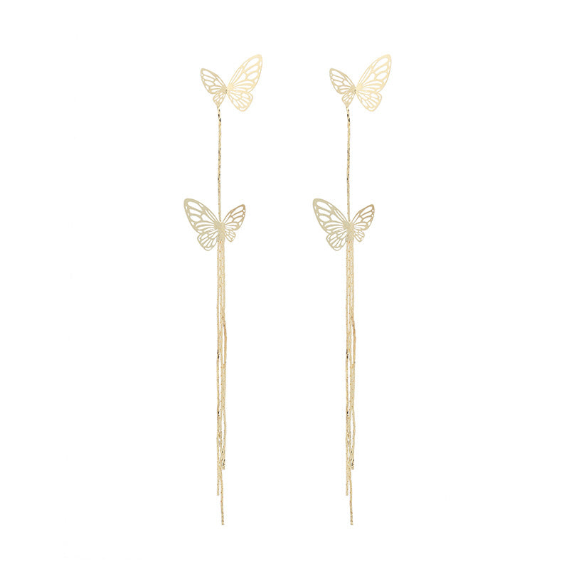 New Hollow Simple Long Tassel Butterfly Earrings Exaggerated Earrings Wholesale Gooddiy