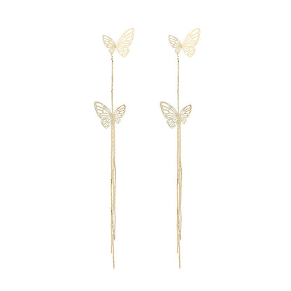 New Hollow Simple Long Tassel Butterfly Earrings Exaggerated Earrings Wholesale Gooddiy