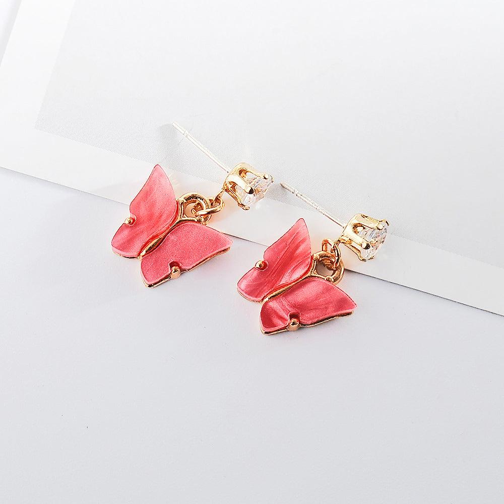 Korean Style Hot Selling Sweet Color Zircon Acrylic Butterfly Earrings Simple Earrings Wholesale Gooddiy