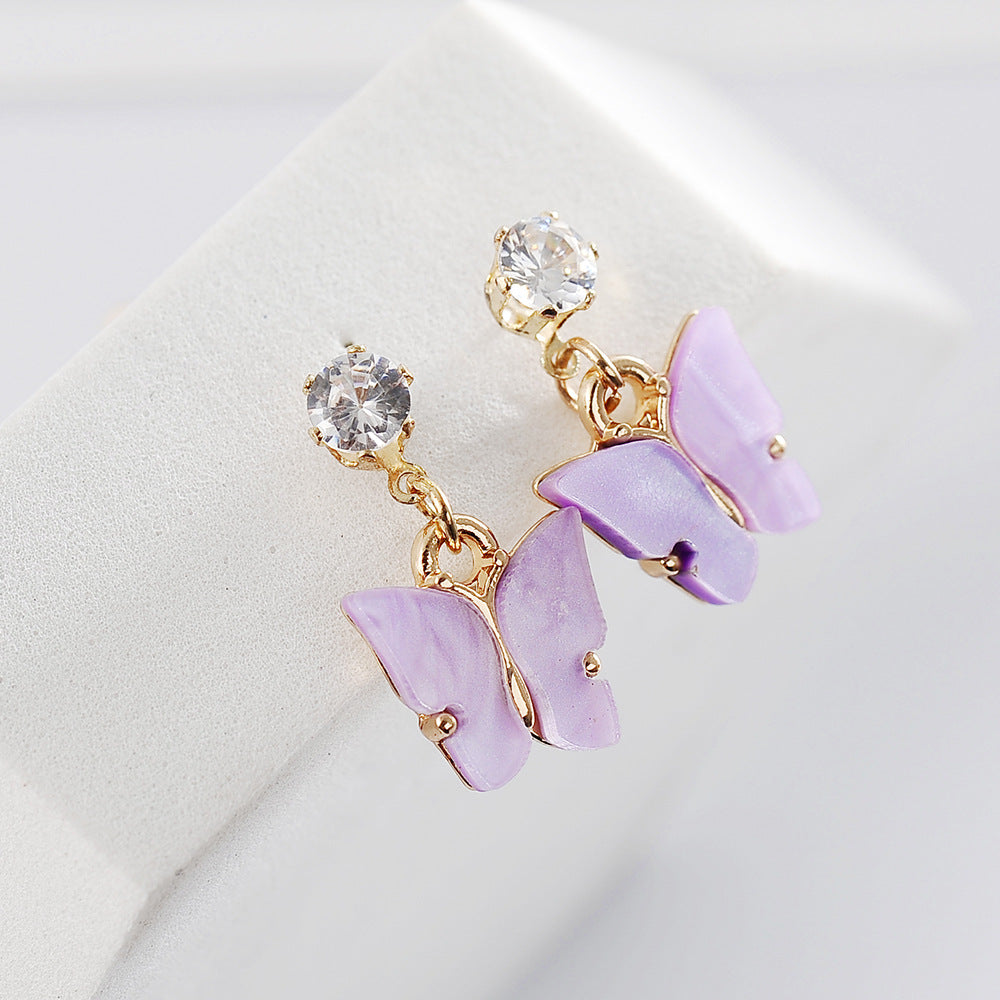 Korean Style Hot Selling Sweet Color Zircon Acrylic Butterfly Earrings Simple Earrings Wholesale Gooddiy