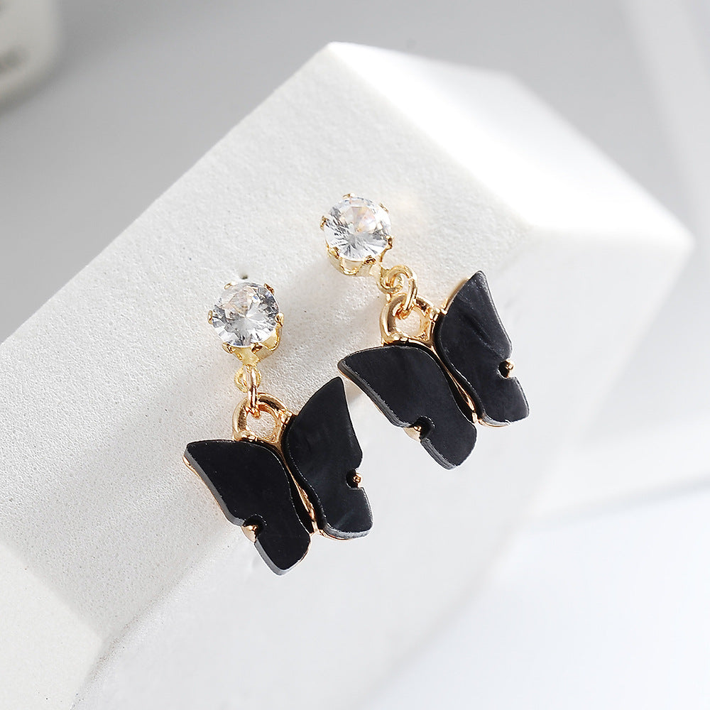 Korean Style Hot Selling Sweet Color Zircon Acrylic Butterfly Earrings Simple Earrings Wholesale Gooddiy