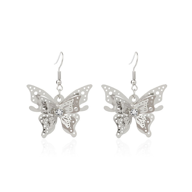 Fashion  Hot Sale Models Zircon Earrings  Gold Three-dimensional Butterfly Earrings For Women Gooddiy