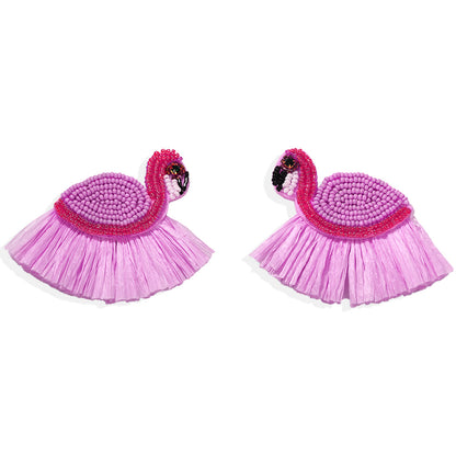 Fashion Rice Beads Swan Raffia Fringed Earrings Handmade Beads Cute Earrings Wholesale Gooddiy