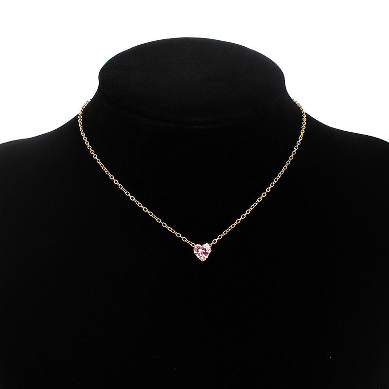 New Products Simple Alloy Chain Crystal Necklace Color Fashion Heart-shaped Zircon Clavicle Chain Wholesale Gooddiy