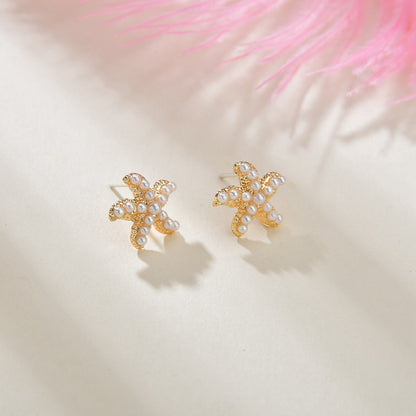 Korea Small Pearl Simple And Versatile Starfish Shell Earrings Wholesale Nihaojewelry