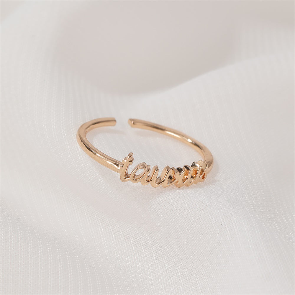 New  Fashion  Letter   Open Index Finger Single Ring  Personality Simple Twelve Constellation Ring