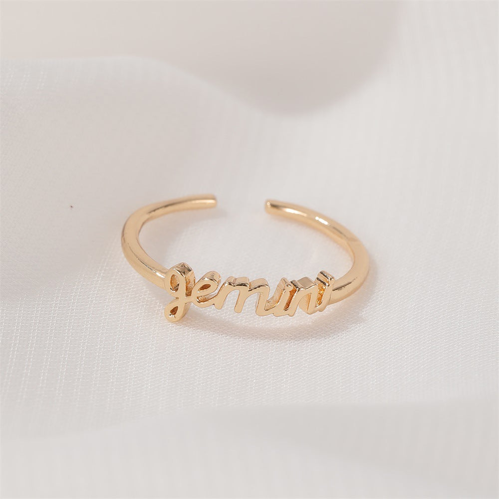 New  Fashion  Letter   Open Index Finger Single Ring  Personality Simple Twelve Constellation Ring