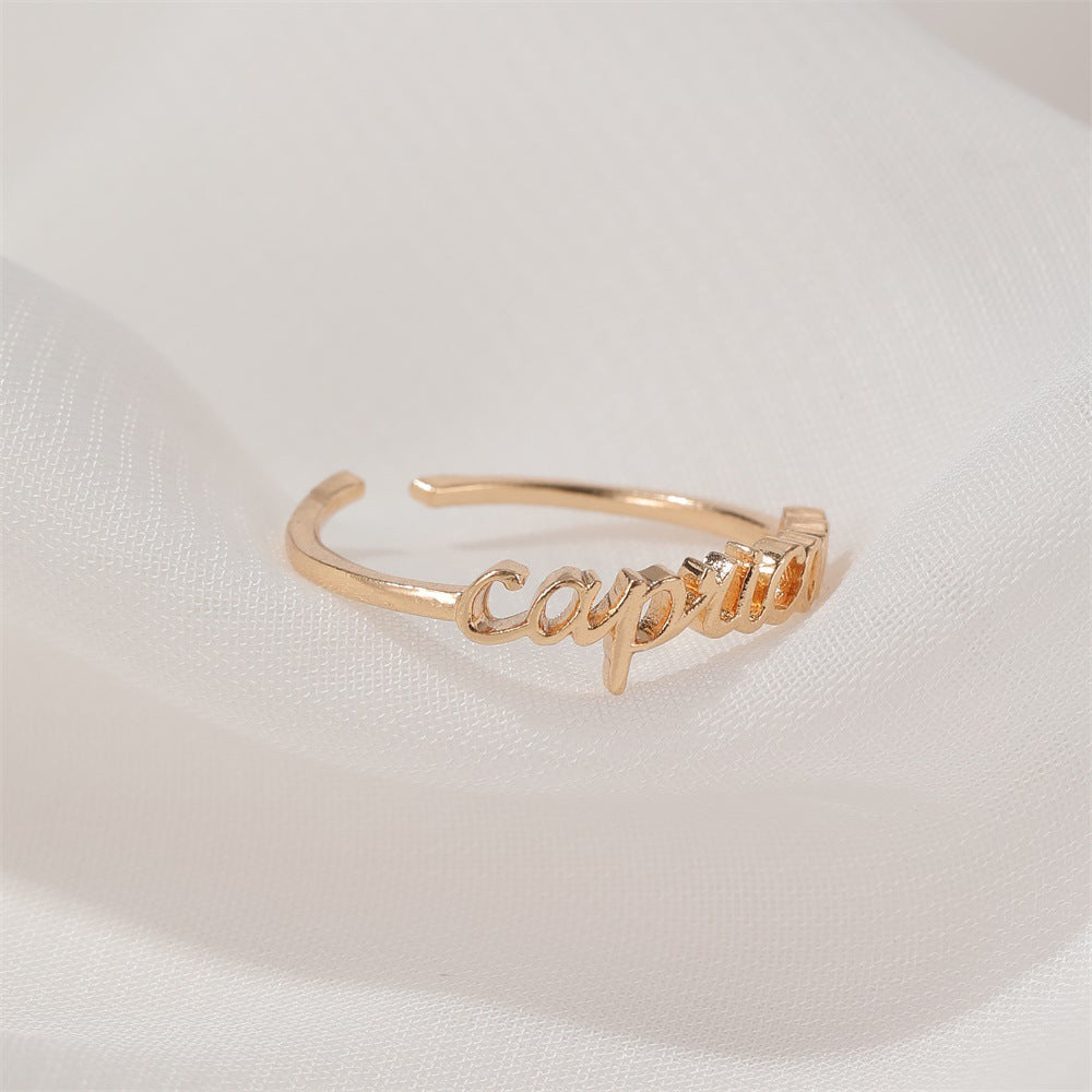 New  Fashion  Letter   Open Index Finger Single Ring  Personality Simple Twelve Constellation Ring