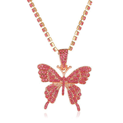 Fashion  Rhinestone Butterfly Pendant Necklace Hip Hop Jewelry  Choker