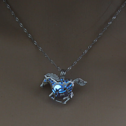 Hot Luminous Beads Fashion Hollow Horse Alloy Pendant Halloween Necklace