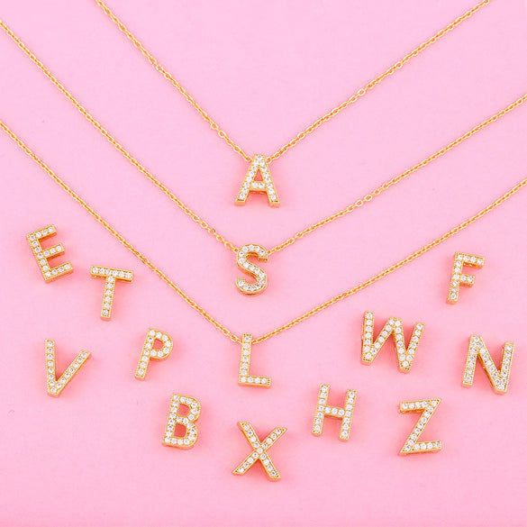 Fashion Letter Copper Gold Plated Zircon Necklace