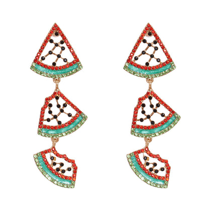 Summer New Diamond-studded Watermelon Alloy Pendant Earrings