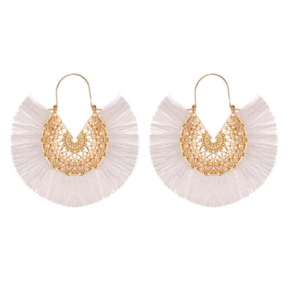 New Retro Exaggerated Fan-shaped Lace Patter Ethnic Style New Tassel Earrings Wholesale