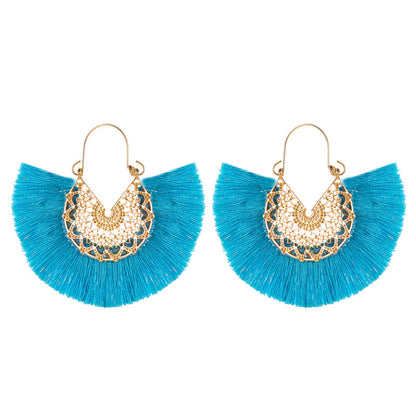 New Retro Exaggerated Fan-shaped Lace Patter Ethnic Style New Tassel Earrings Wholesale