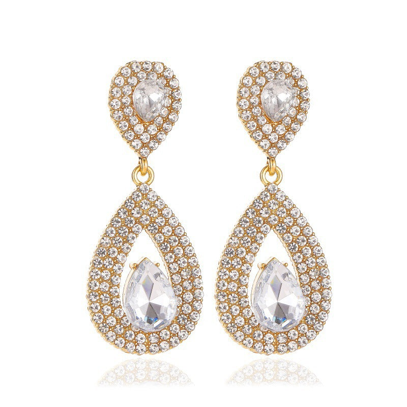 Fashion Water Droplets Plating Alloy Artificial Gemstones Earrings