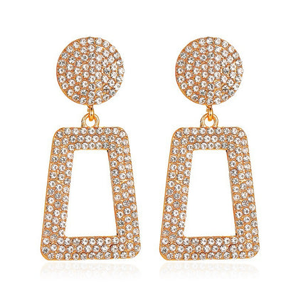 New Long Flashing Diamond Geometric Exaggerated Inlaid Diamond Square Hollow Earrings Wholesale