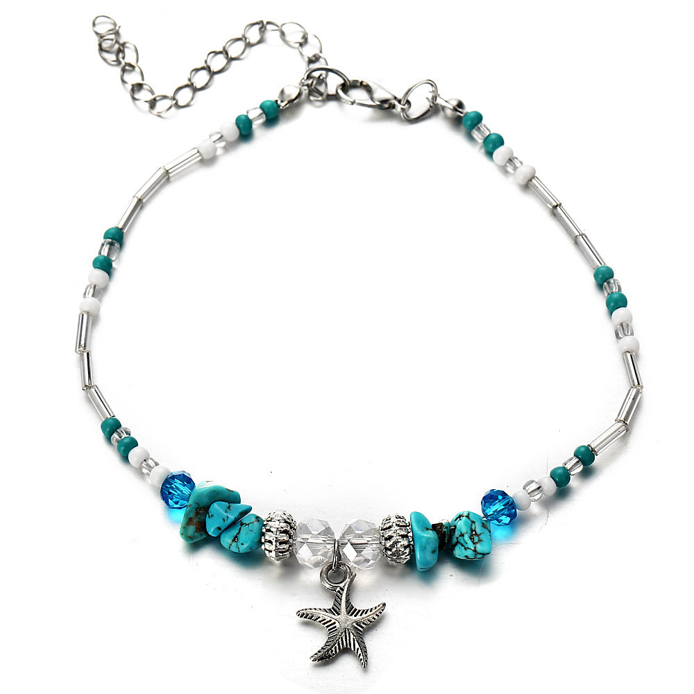 Retro Star Glass Glass Beaded Women's Anklet