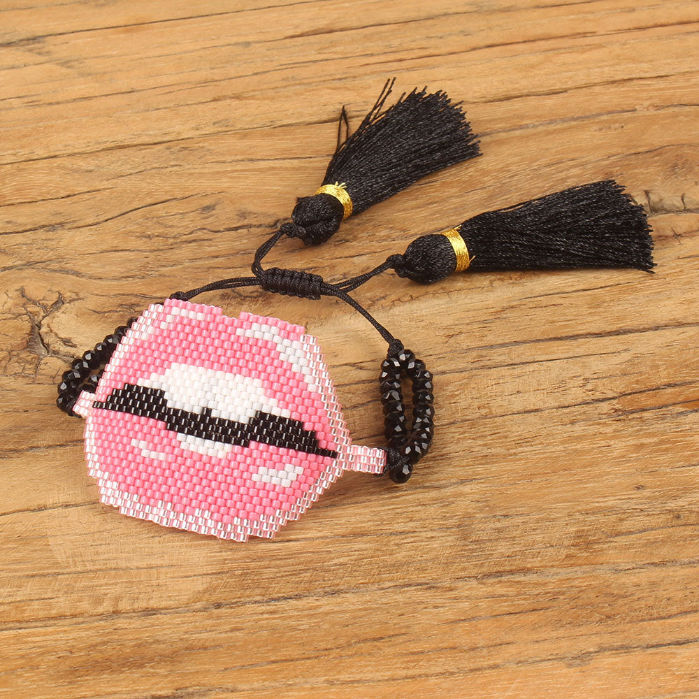 European And American Lips Tassel Bracelet Miyuki Beads Hand-woven Mouth Bracelet