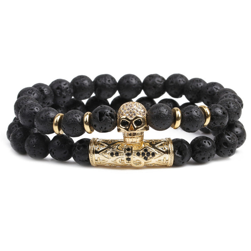 Natural Stone Fashion Skeleton Skull Bracelet  (green Pine Suit) Nhyl0384-green-pine-suit