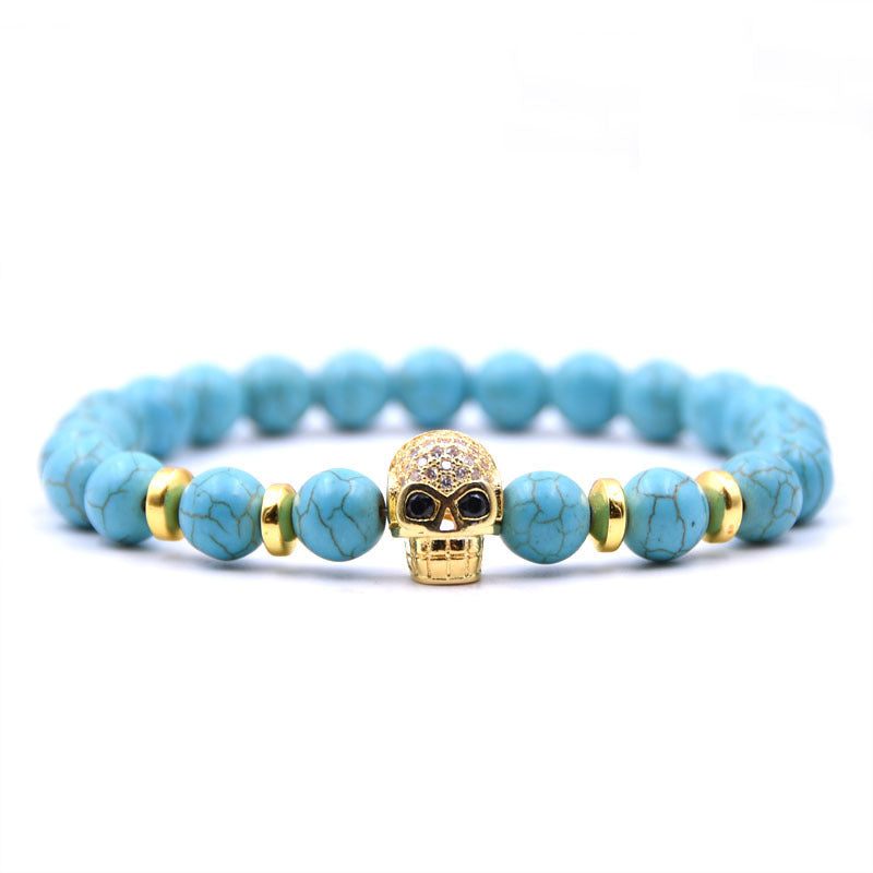 Natural Stone Fashion Skeleton Skull Bracelet  (green Pine Suit) Nhyl0384-green-pine-suit