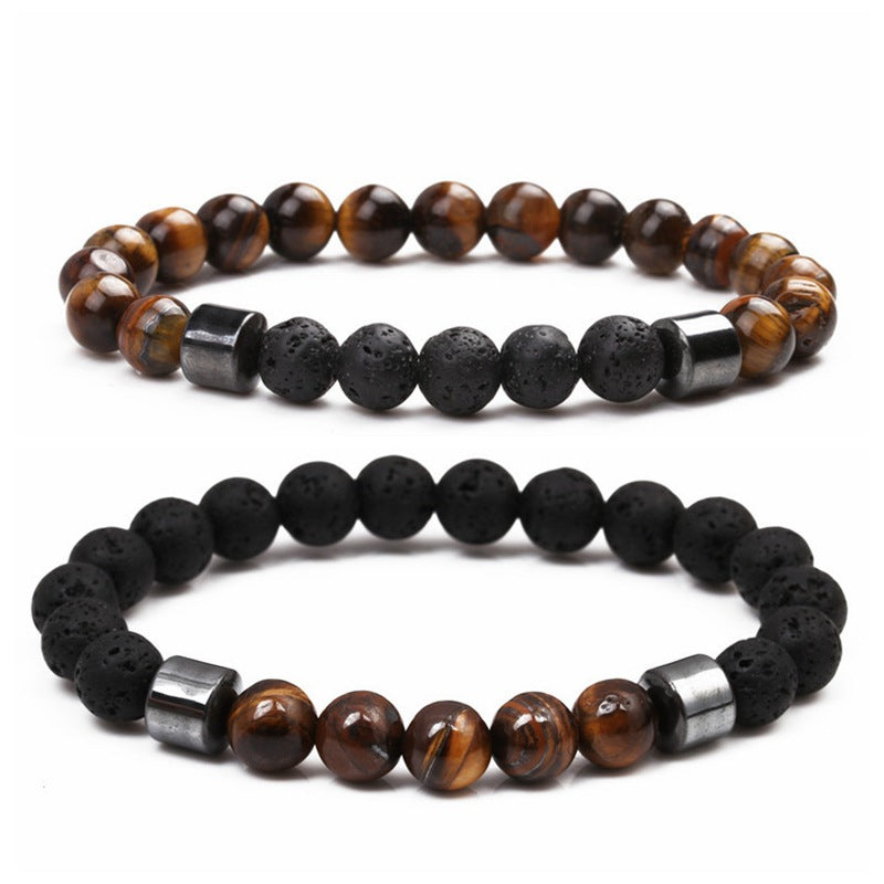 Natural Stone Fashion Geometric Bracelet  (tiger Eye +5 Volcanic Stone) Nhyl0101-tiger-eye-+5-volcanic-stone