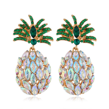 Fashion Creative Fruit Pineapple Inlaid Colorful Diamond  Earrings Wholesale