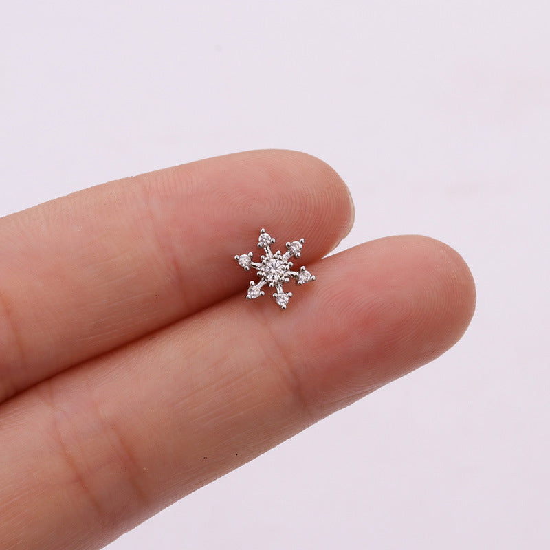 Snowflake Inlaid Shell Metal Earrings Ear Studs