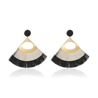 Exaggerated Hollow Tassel Earrings Bohemian Double Fan-shaped Retro Earrings Wholesale