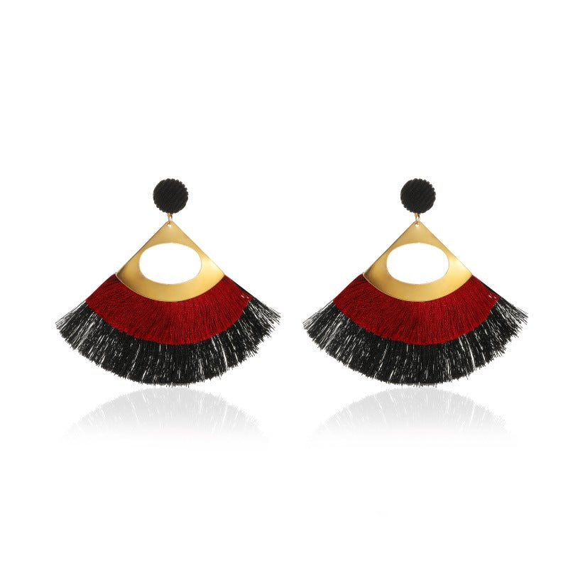 Exaggerated Hollow Tassel Earrings Bohemian Double Fan-shaped Retro Earrings Wholesale