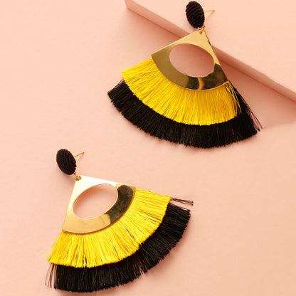 Exaggerated Hollow Tassel Earrings Bohemian Double Fan-shaped Retro Earrings Wholesale