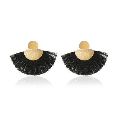 New  Exaggerated Fan-shaped  Bohemian Retro Frosted Tassel Earrings Wholesale