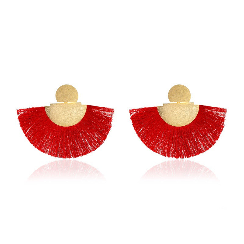 New  Exaggerated Fan-shaped  Bohemian Retro Frosted Tassel Earrings Wholesale