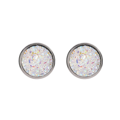 Simple Style Round Stainless Steel Gem Earrings Ear Studs