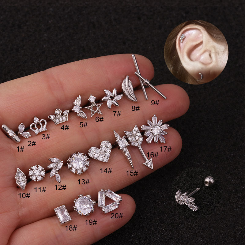 Hot Selling Creative Stainless Steel Ear Studs Inlaid Zircon Ear Bone Studs