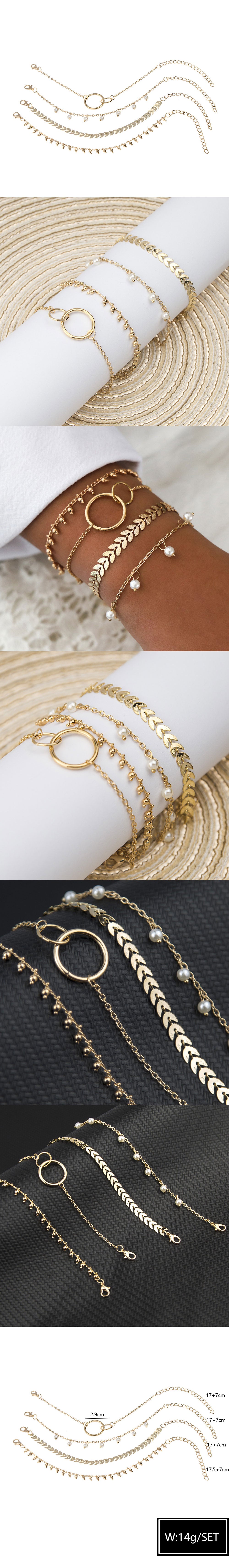 Metal Simple Gold And White Bead Four-piece Combination Bracelet Wholesale