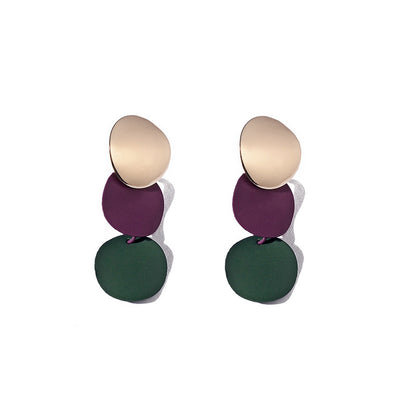 Retro Fashion New Metal Disc Frosted Stitching Contrast Alloy Earrings