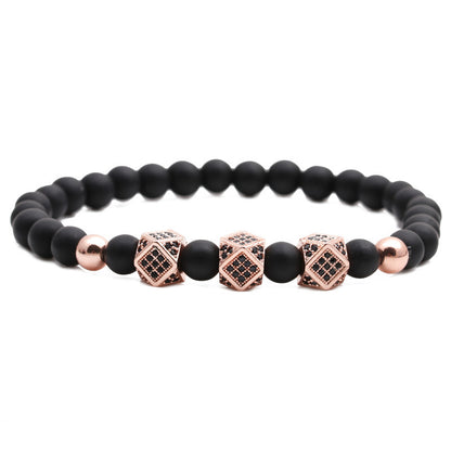 New Hot-selling 6mm Frosted Stone Crown Three-cut Round Leather Strap Beaded Copper Bracelet For Women