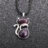 Casual Cute Cat Stainless Steel Plating Inlay Natural Stone Crystal Glass Pendant Necklace Long Necklace