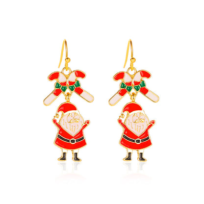 1 Set Simple Style Christmas Hat Snowman Inlay Alloy Zircon Drop Earrings Ear Studs