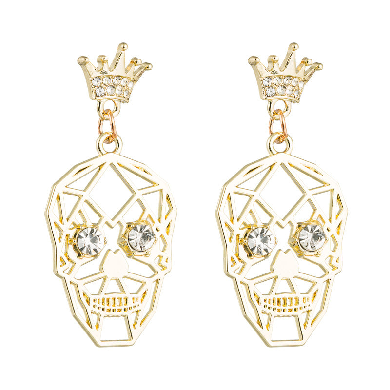 New Exaggerated Halloween Skull And Diamond Crown S925 Silver Needle Personalized Earrings