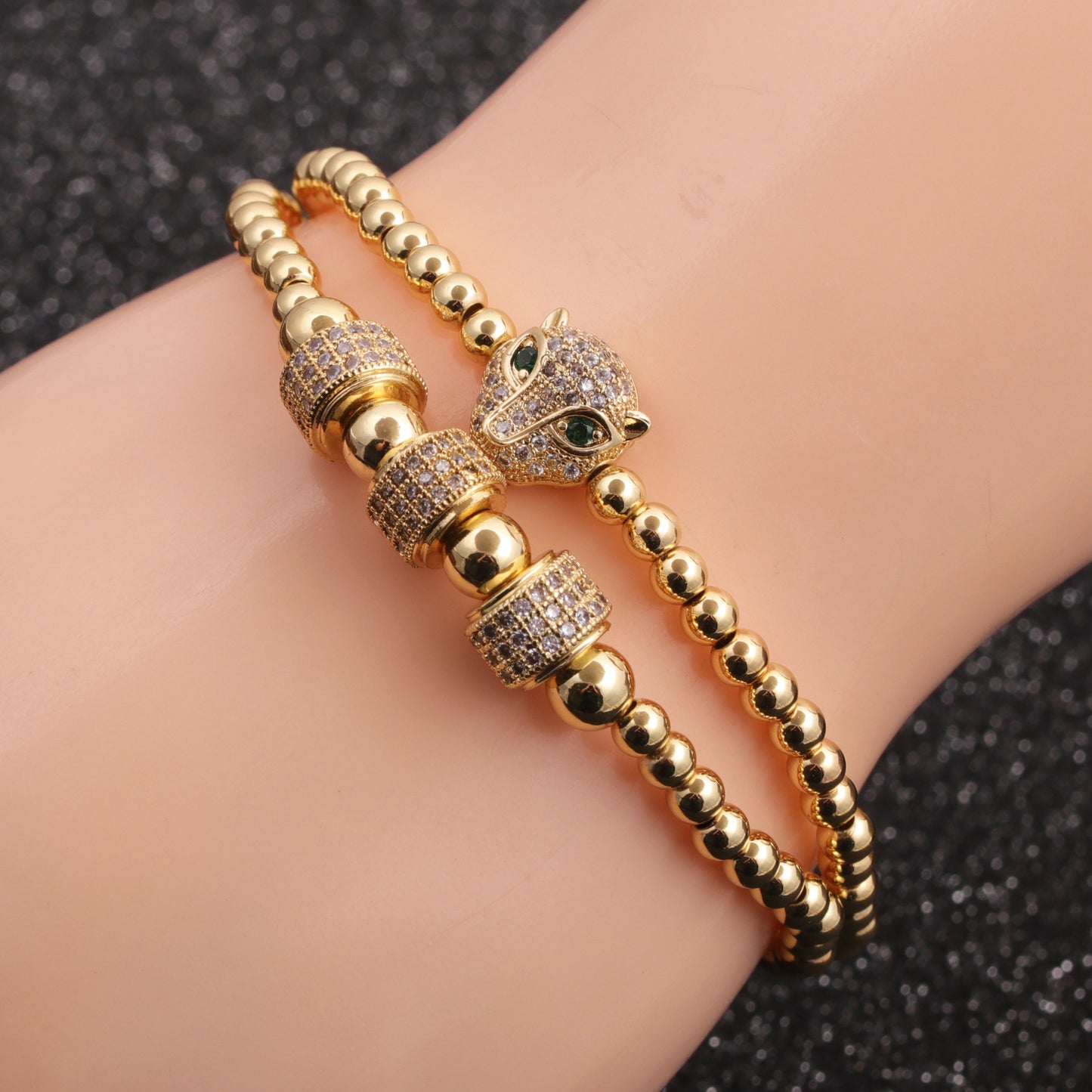 New Leopard Head Crown Micro-inlaid Leopard Head Wheel Copper Men's Bracelet Set