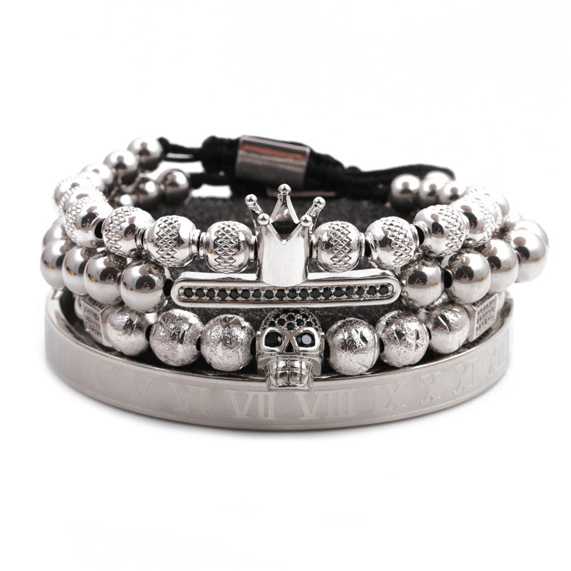 Fashion Titanium Steel Men's Suit Stainless Steel Roman Alphabet Crown Skull Bracelet