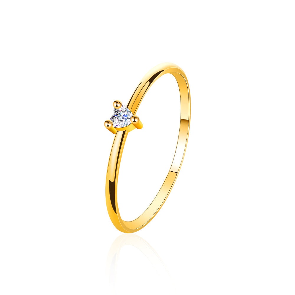 Simple Heart-shaped  Inlaid Zircon Love Ring