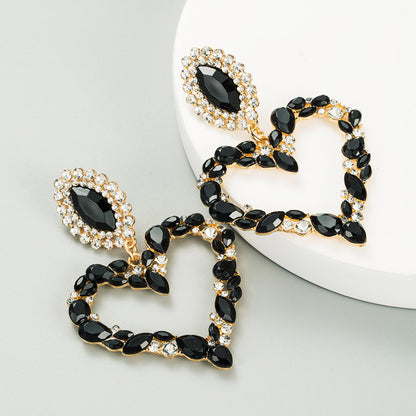 Heart-shaped Alloy Inlaid Rhinestone Retro Exaggerated Earrings