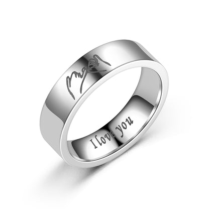 Titanium Steel Retro Love Ilove You Hand In Hand Couple Ring