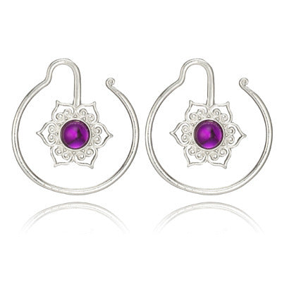 Circle Glossy Diamond Flower Leaf Earrings