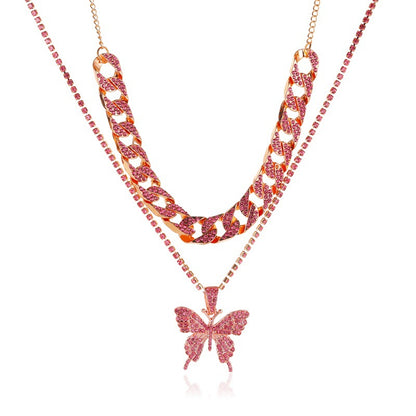 Double-layer Big Butterfly Exaggerated Diamond Necklace