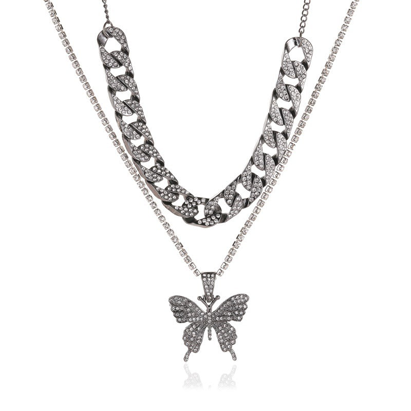 Double-layer Big Butterfly Exaggerated Diamond Necklace